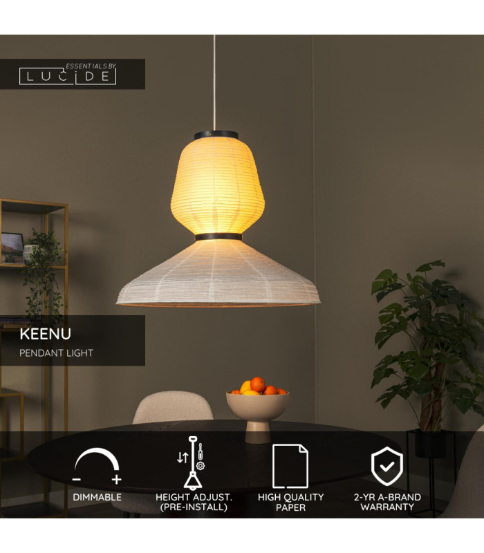 Lucide KEENU - Pendant light - Ø 67 cm - 1xE27 - White - Essential-3