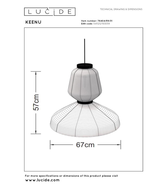 Lucide KEENU - Pendant light - Ø 67 cm - 1xE27 - White - Essential-6