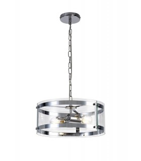 Cylindrical Ceiling Pendant, 2 Light E27, Polished Chrome - 1