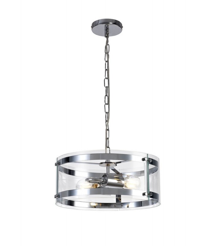 Cylindrical Ceiling Pendant, 2 Light E27, Polished Chrome - 1