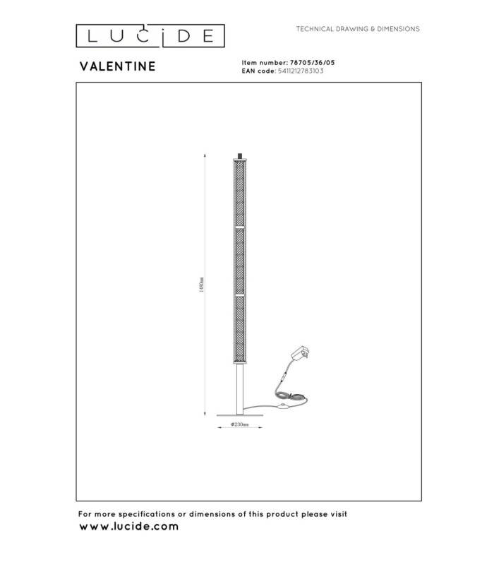 Lucide VALENTINE - Floor lamp - Ø 23 cm - LED Dim. - CCT - 1x37W 2200K/3000K - Champagne Color - Vibes-5