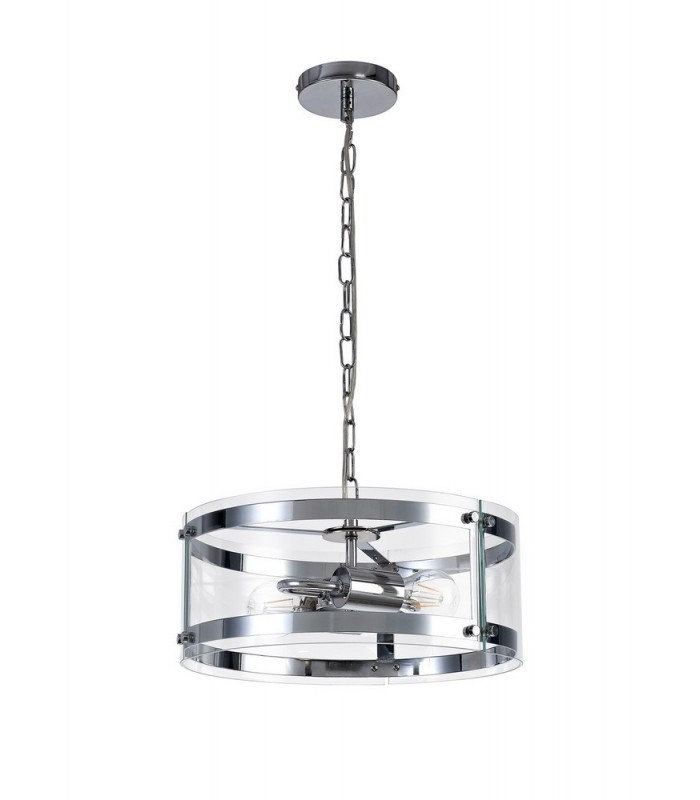 Cylindrical Ceiling Pendant, 2 Light E27, Polished Chrome - 3