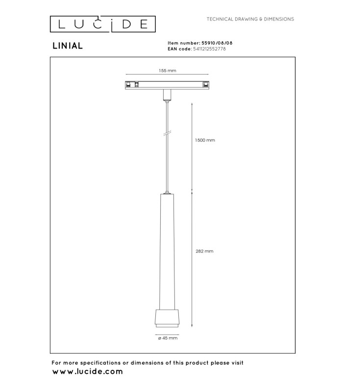 Lucide Premium LINIAL TUBIZ pendant - Smart Rail Lighting - 48V Track - 1xLED - Satin Gun Metal-5