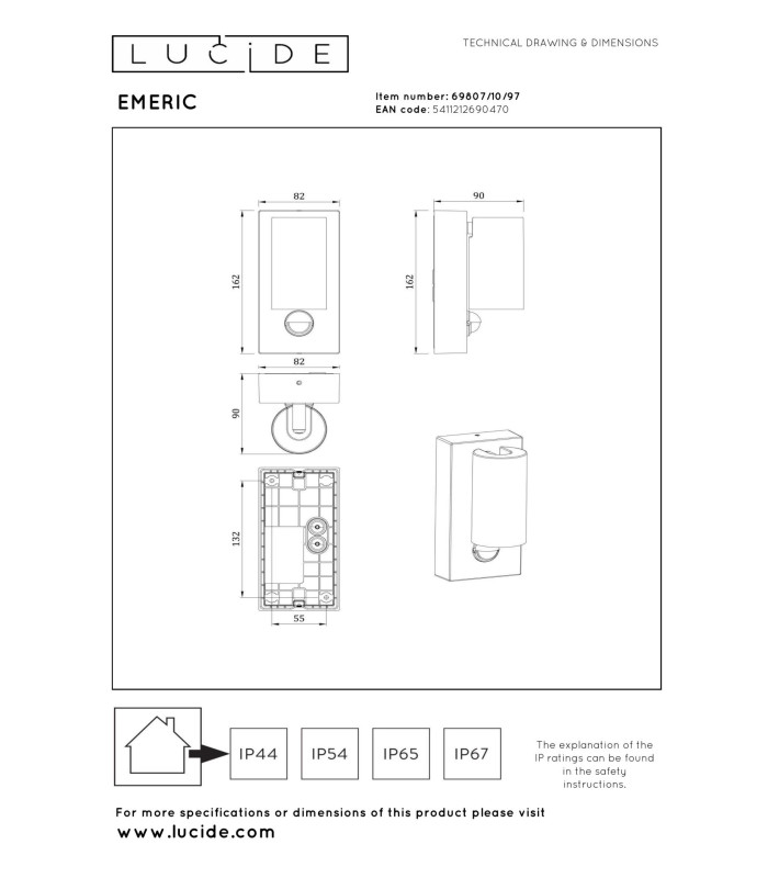 Lucide EMERIC - Wall light Outdoor - LED - CCT - 1x10W 2200K/3000K - IP54 - Motion Sensor - Rust Brown-2