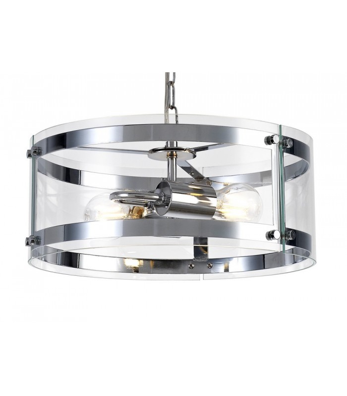 Cylindrical Ceiling Pendant, 2 Light E27, Polished Chrome - 5
