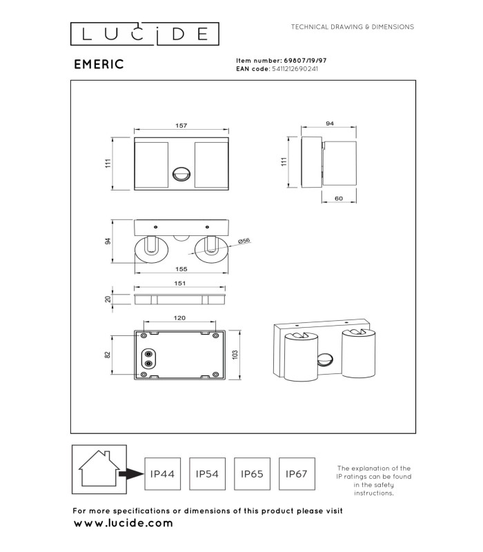Lucide EMERIC - Wall light Outdoor - LED - CCT - 2x10W 2200K/3000K - IP54 - Motion Sensor - Rust Brown-4