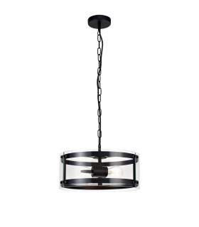 Cylindrical Ceiling Pendant, 2 Light E27, Matt Black - 1