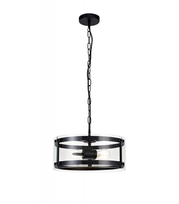 Cylindrical Ceiling Pendant, 2 Light E27, Matt Black - 1