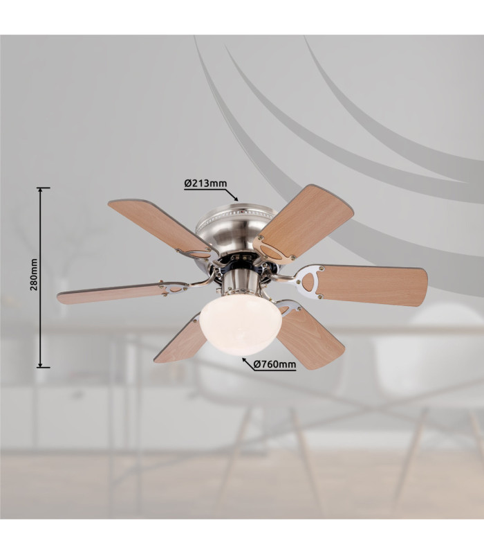 Ugo Ceiling Fan Matt Nickel Brown 5 Blades 1x E27-7