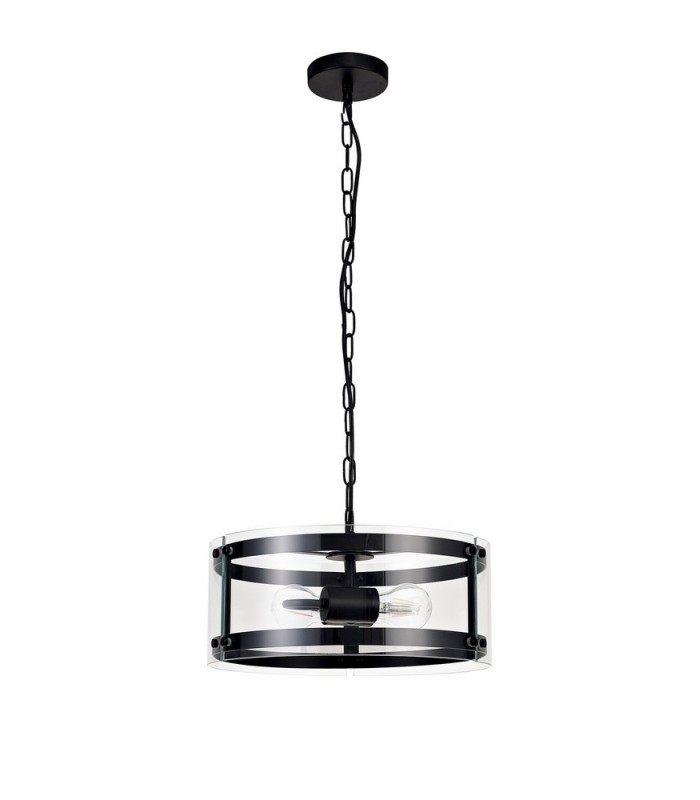 Cylindrical Ceiling Pendant, 2 Light E27, Matt Black - 3