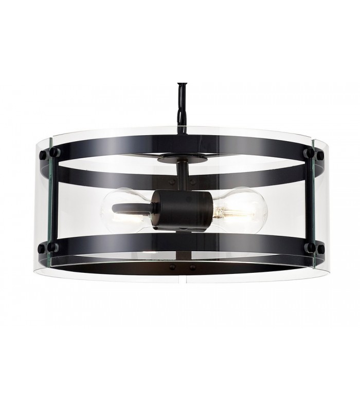 Cylindrical Ceiling Pendant, 2 Light E27, Matt Black - 5