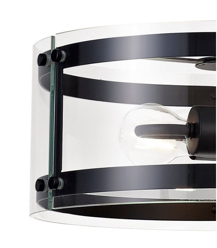 Cylindrical Ceiling Pendant, 2 Light E27, Matt Black - 6