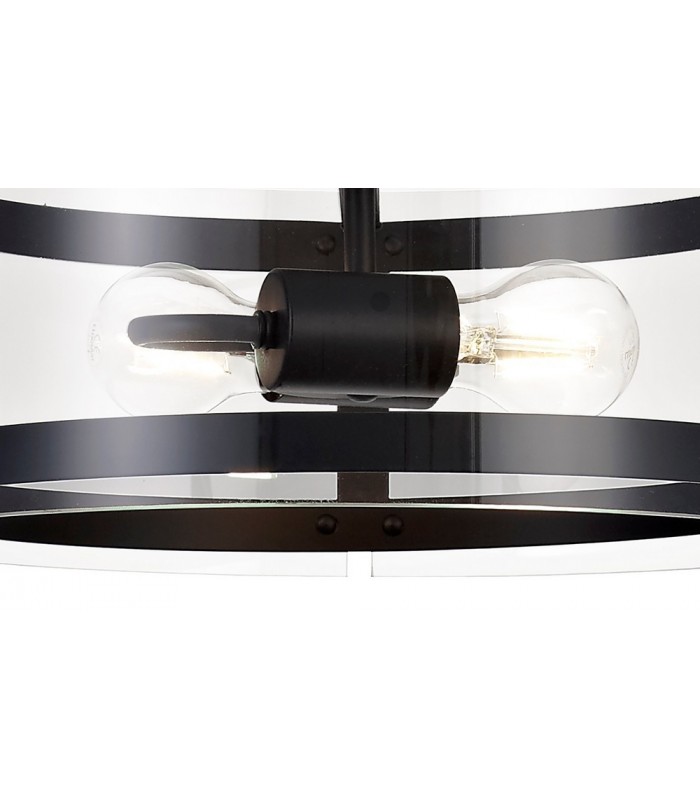 Cylindrical Ceiling Pendant, 2 Light E27, Matt Black - 7
