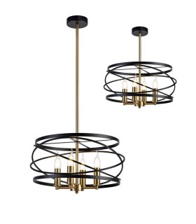 Cylindrical Ceiling Pendant, 4 x E14, Black, Satin Gold - 1