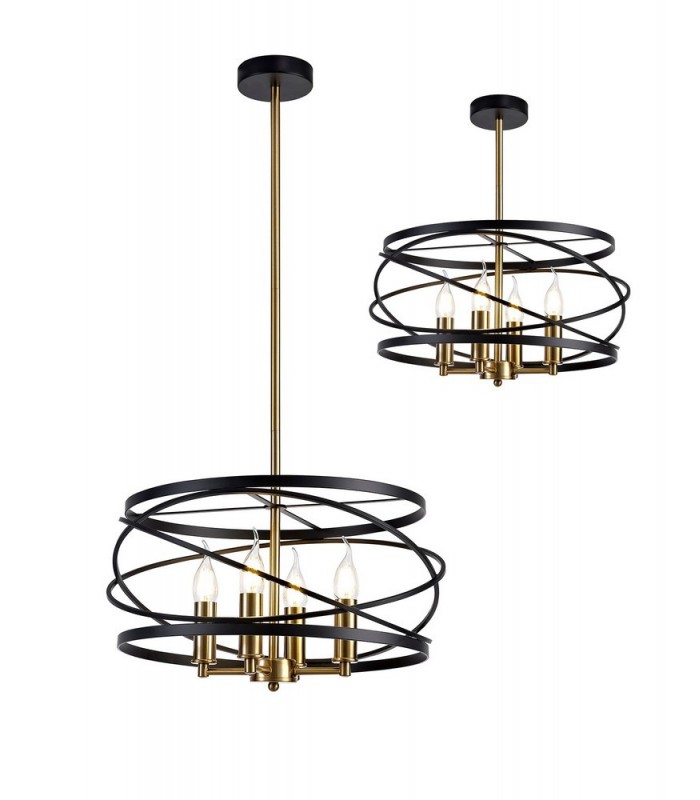 Cylindrical Ceiling Pendant, 4 x E14, Black, Satin Gold - 1