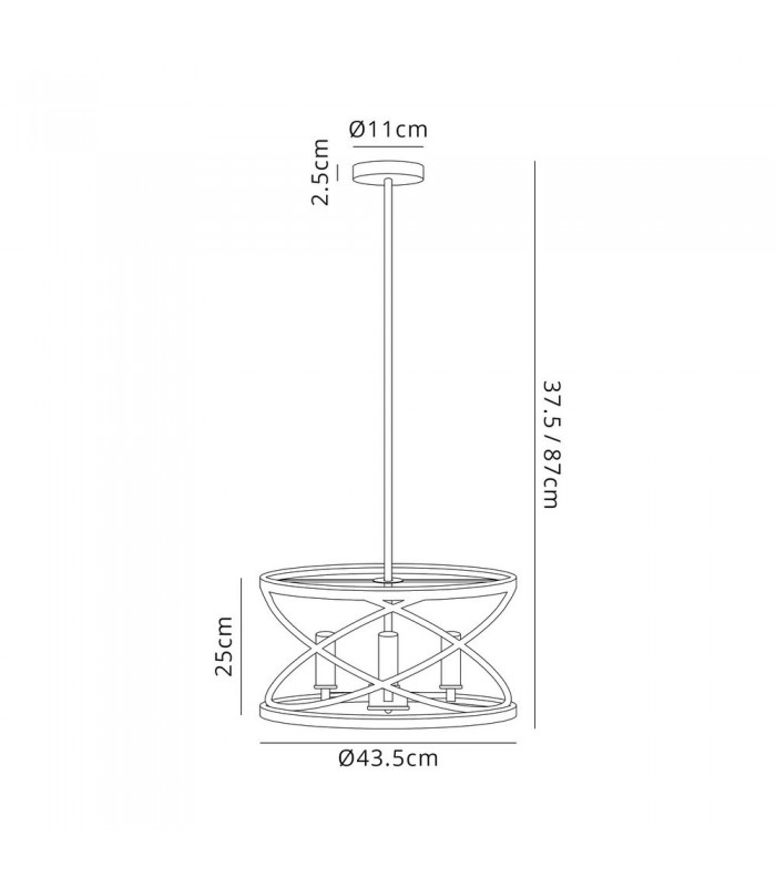 Cylindrical Ceiling Pendant, 4 x E14, Black, Satin Gold - 2