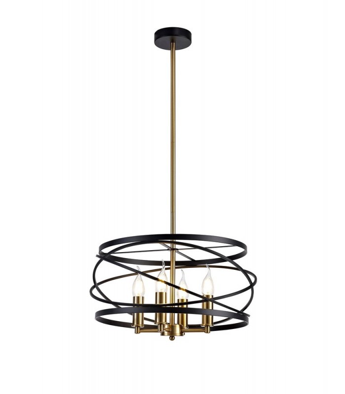 Cylindrical Ceiling Pendant, 4 x E14, Black, Satin Gold - 4