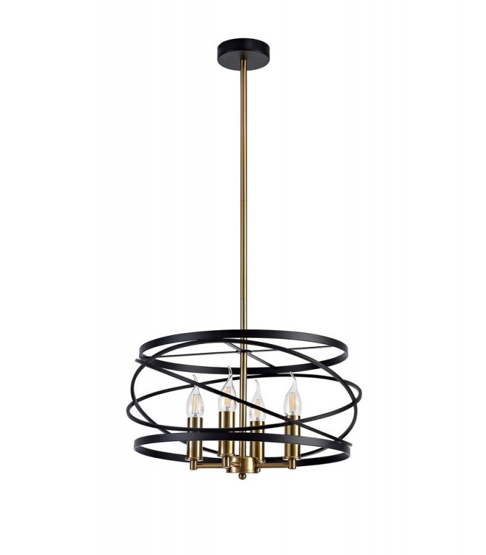 Cylindrical Ceiling Pendant, 4 x E14, Black, Satin Gold - 5