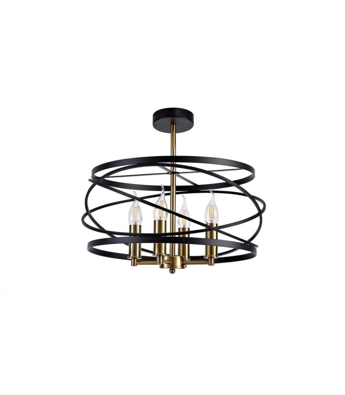 Cylindrical Ceiling Pendant, 4 x E14, Black, Satin Gold - 6