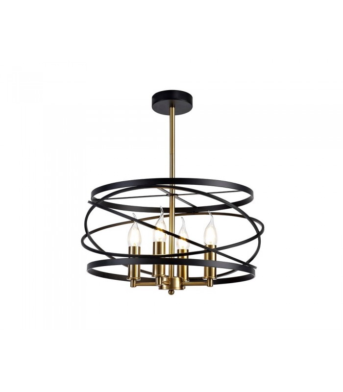 Cylindrical Ceiling Pendant, 4 x E14, Black, Satin Gold - 7