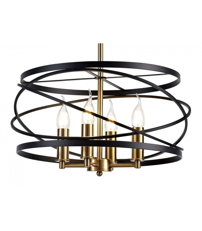 Cylindrical Ceiling Pendant, 4 x E14, Black, Satin Gold - 9
