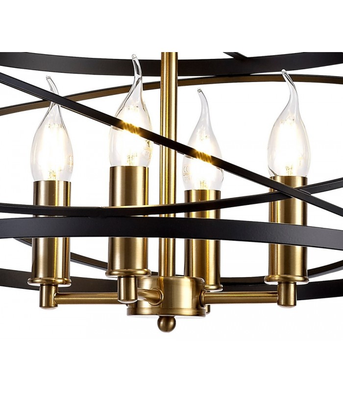Cylindrical Ceiling Pendant, 4 x E14, Black, Satin Gold - 10