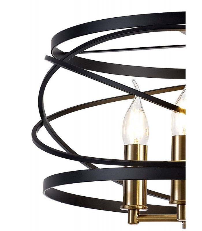 Cylindrical Ceiling Pendant, 4 x E14, Black, Satin Gold - 11
