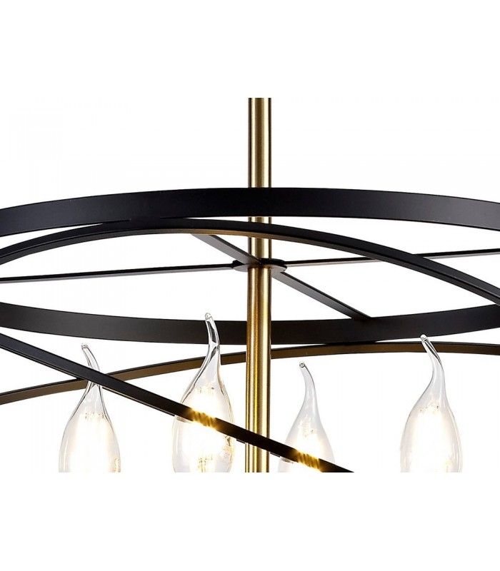 Cylindrical Ceiling Pendant, 4 x E14, Black, Satin Gold - 12