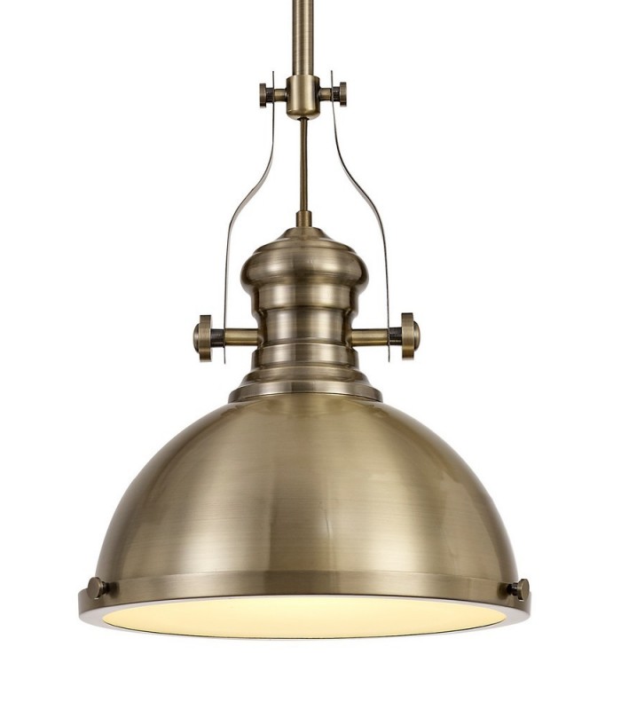 Ceiling Dome Pendant, 1 x E27, Antique Brass, Frosted Glass - 5