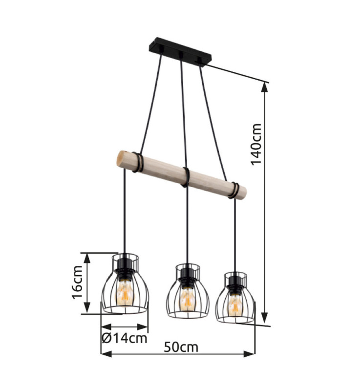 Mina Bar Pendant Ceiling Light Matt Black 3x E27-8