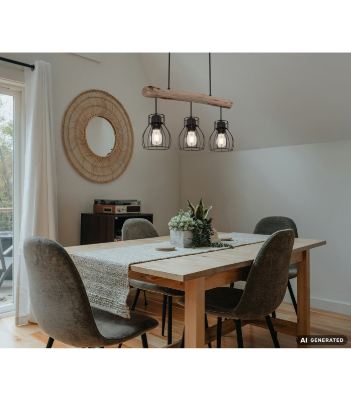 Mina Bar Pendant Ceiling Light Black 3x E27-9