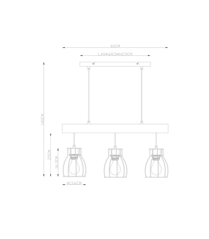 Mina Bar Pendant Ceiling Light Black 3x E27-10