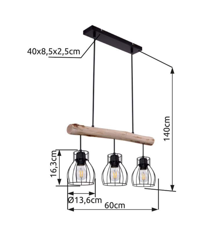 Mina Bar Pendant Ceiling Light Black 3x E27-11