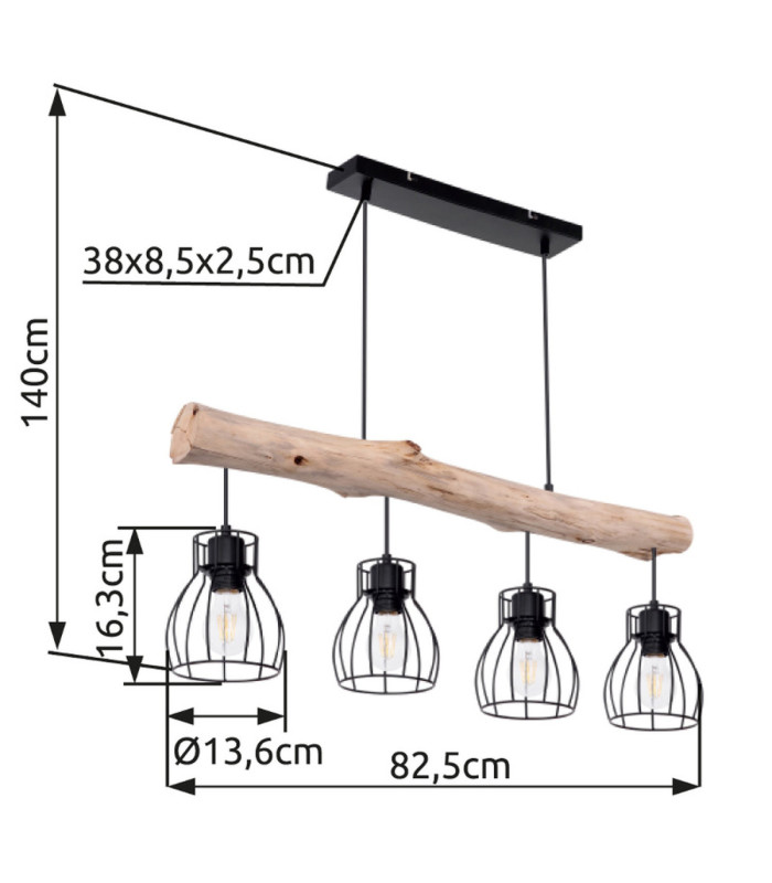 Mina Bar Pendant Ceiling Light Black 4x E27-11