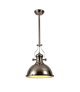 Ceiling Dome Pendant, 1 x E27, Polished Nickel, Frosted Glass - 1