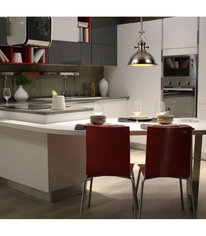 Ceiling Dome Pendant, 1 x E27, Polished Nickel, Frosted Glass - 3