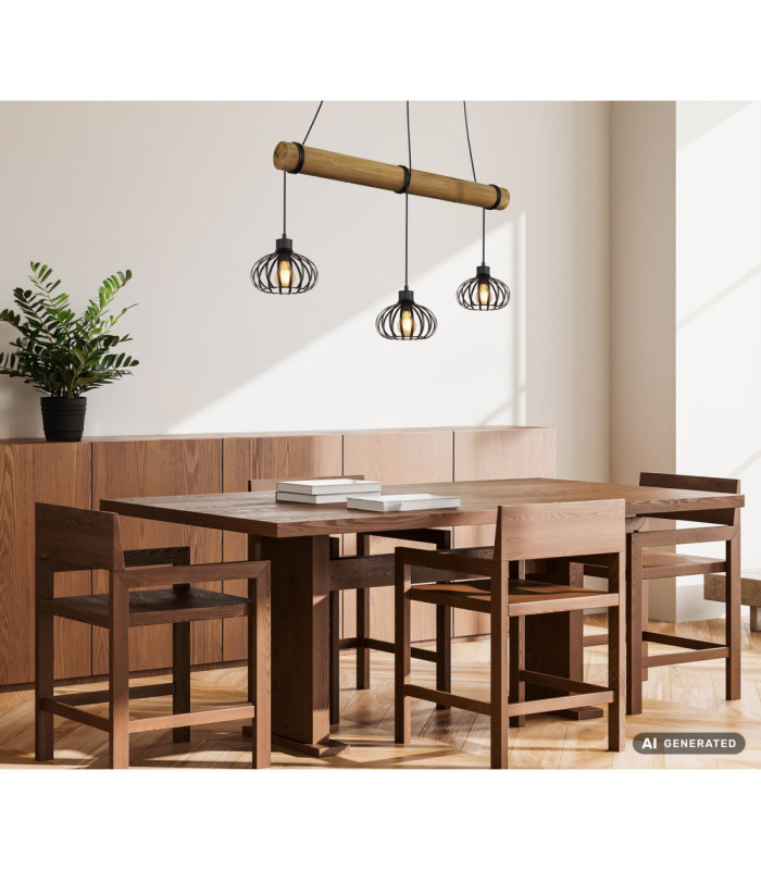 Caldwell Bar Pendant Ceiling Light Matt Black 3x E27-7
