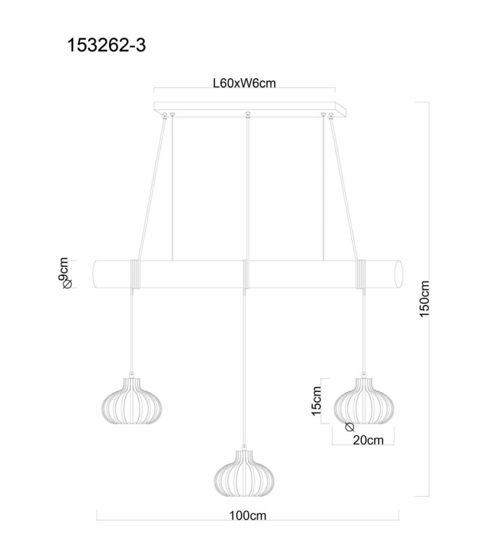 Caldwell Bar Pendant Ceiling Light Matt Black 3x E27-8