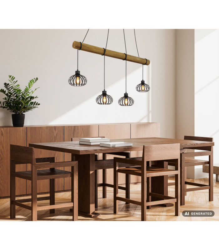 Caldwell Bar Pendant Ceiling Light Matt Black 4x E27-7