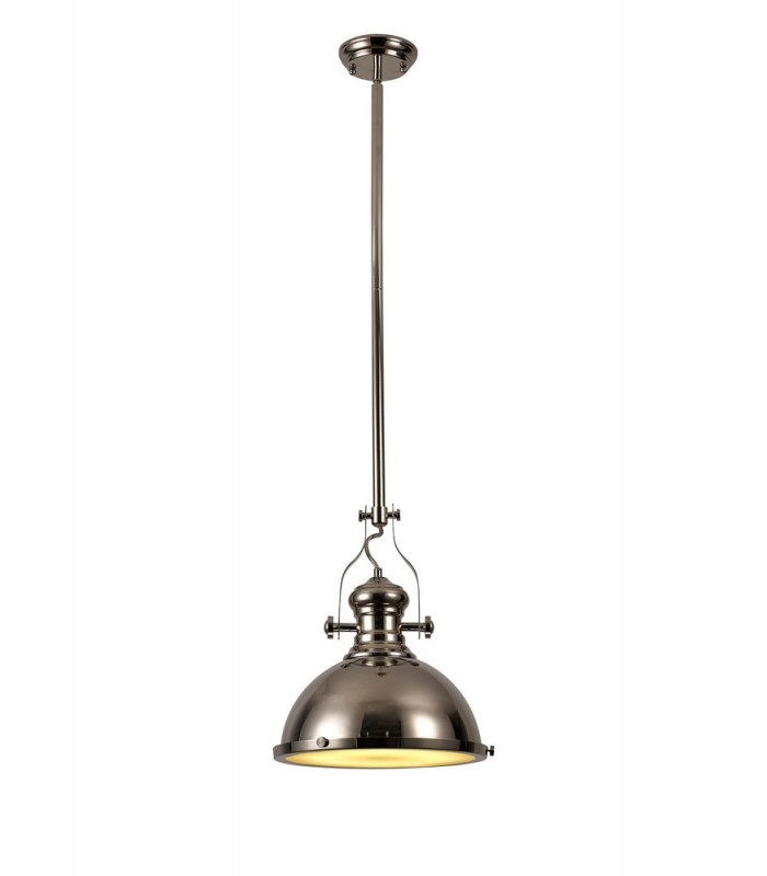 Ceiling Dome Pendant, 1 x E27, Polished Nickel, Frosted Glass - 4