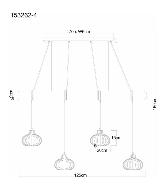Caldwell Bar Pendant Ceiling Light Matt Black 4x E27-8