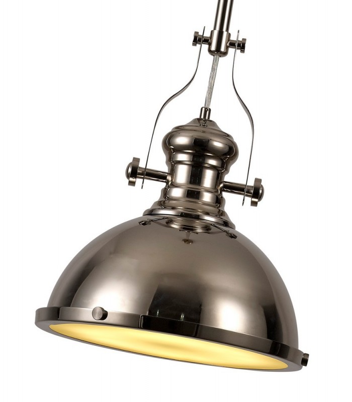 Ceiling Dome Pendant, 1 x E27, Polished Nickel, Frosted Glass - 7