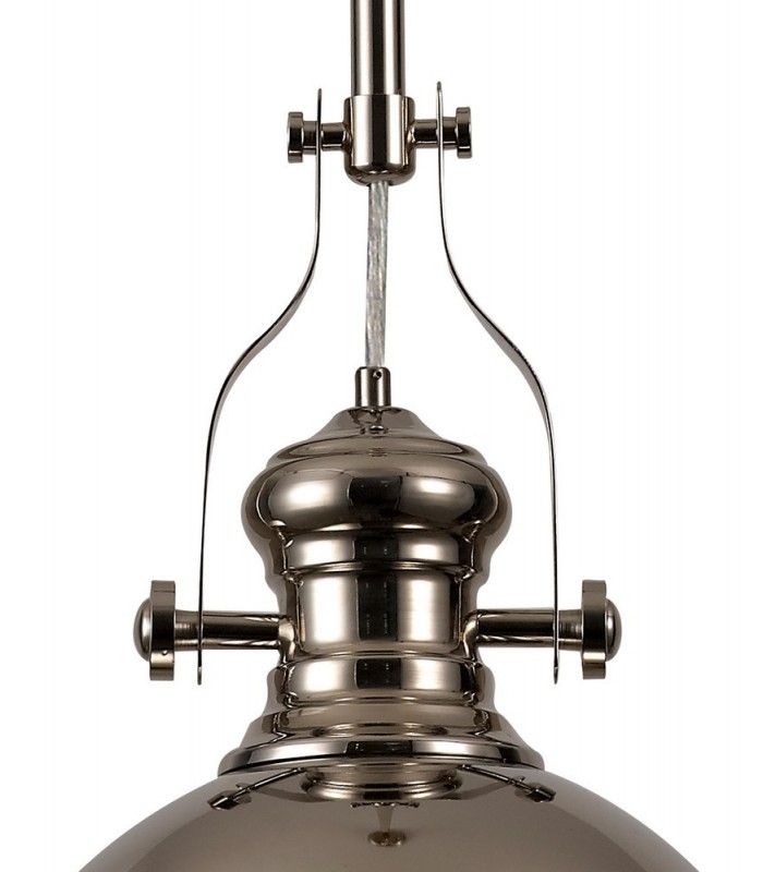 Ceiling Dome Pendant, 1 x E27, Polished Nickel, Frosted Glass - 9