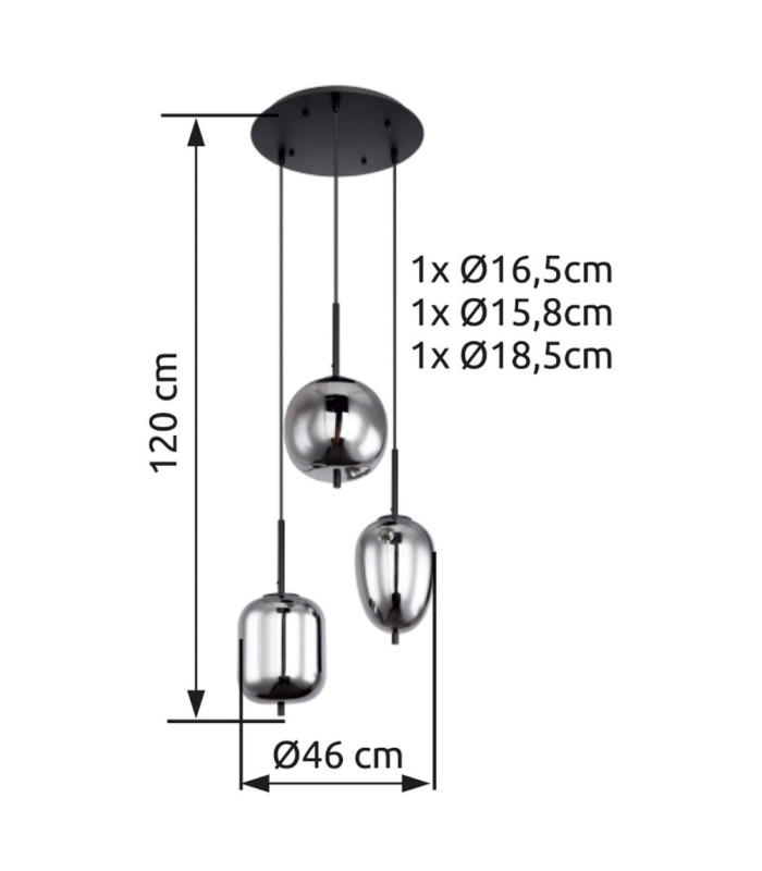 Blacky Cluster Pendant Ceiling Light Black 3x E14-6