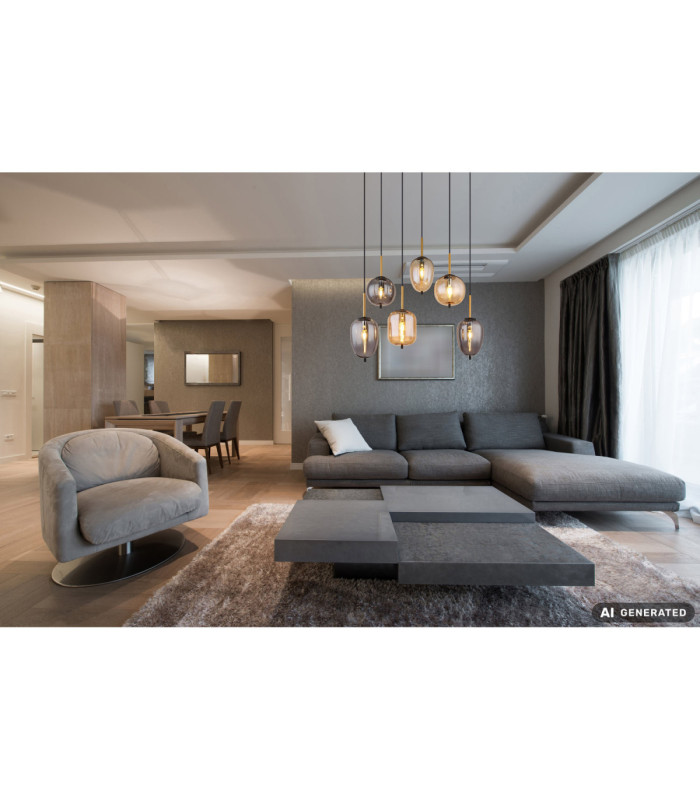 Blacky Cluster Pendant Ceiling Light Matt Black 6x E14-6