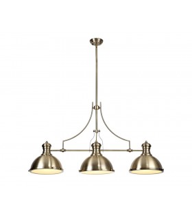 Linear Ceiling Pendant, 3 x E27, Antique Brass, Frosted Glass - 1