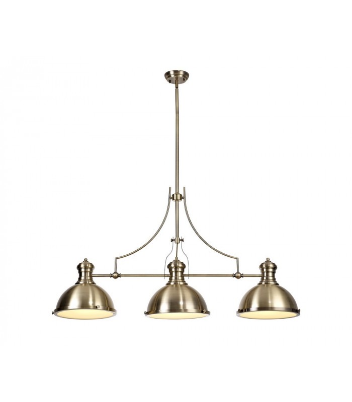 Linear Ceiling Pendant, 3 x E27, Antique Brass, Frosted Glass - 1