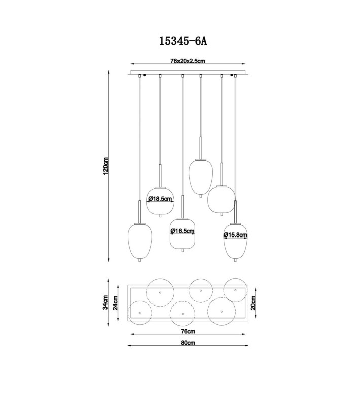 Blacky Cluster Pendant Ceiling Light Matt Black 6x E14-7