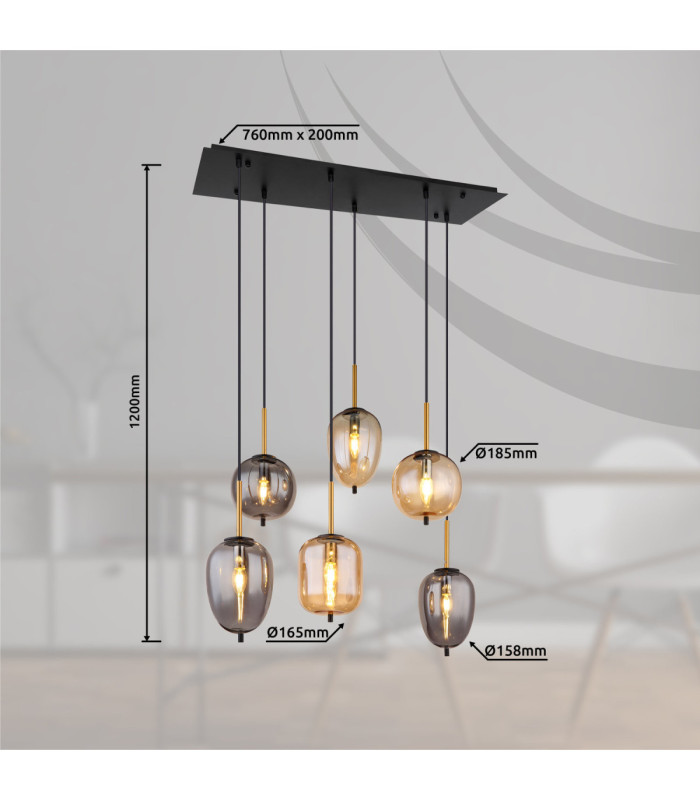 Blacky Cluster Pendant Ceiling Light Matt Black 6x E14-8