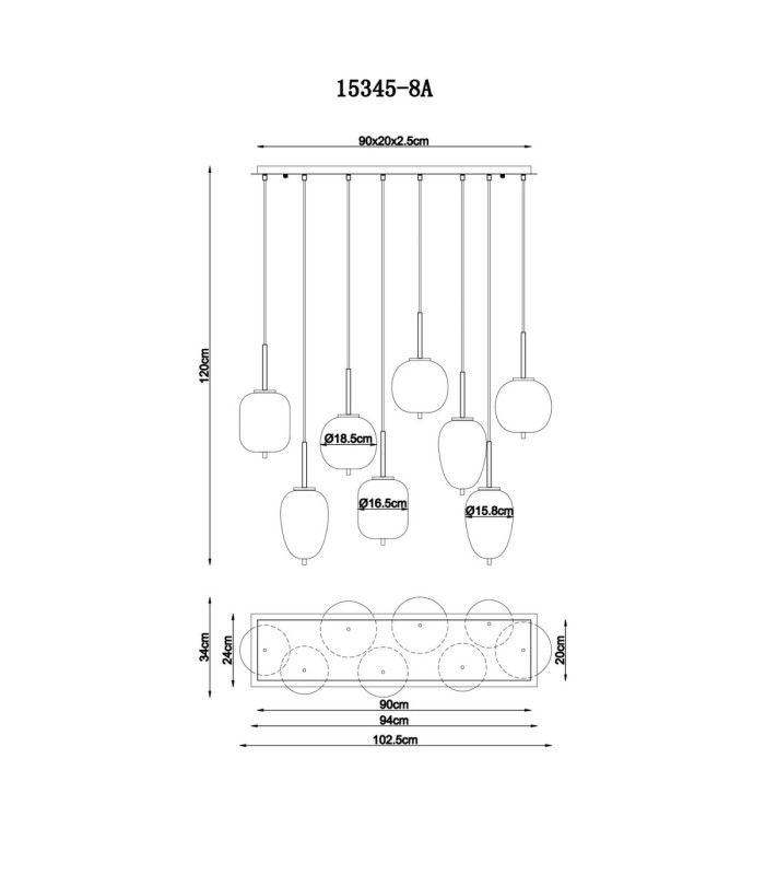Blacky Cluster Pendant Ceiling Light Matt Black 8x E14-6